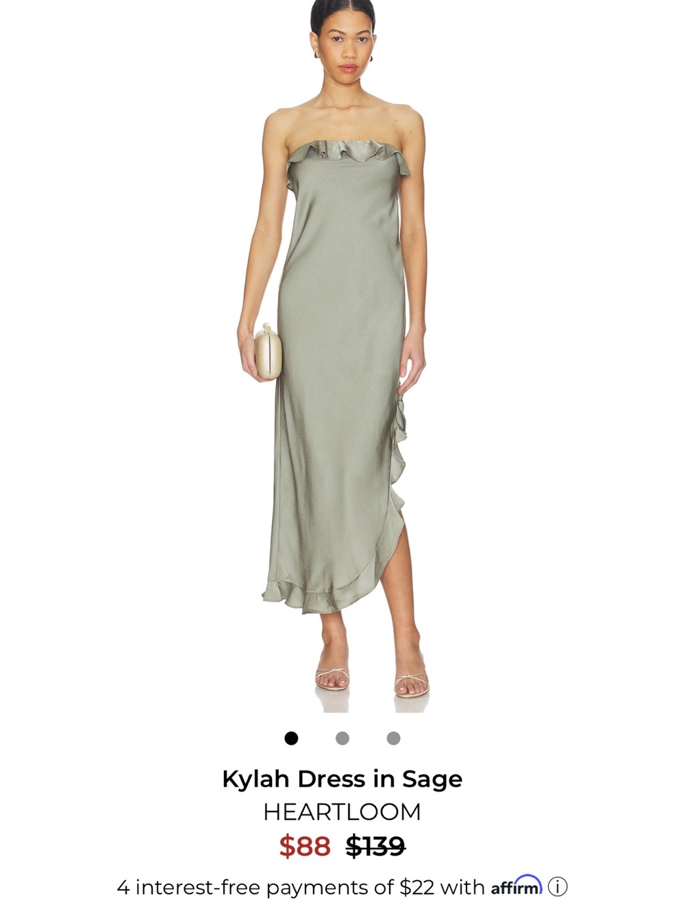 Heartloom Strapless Ruffle Satin Dress in Sage